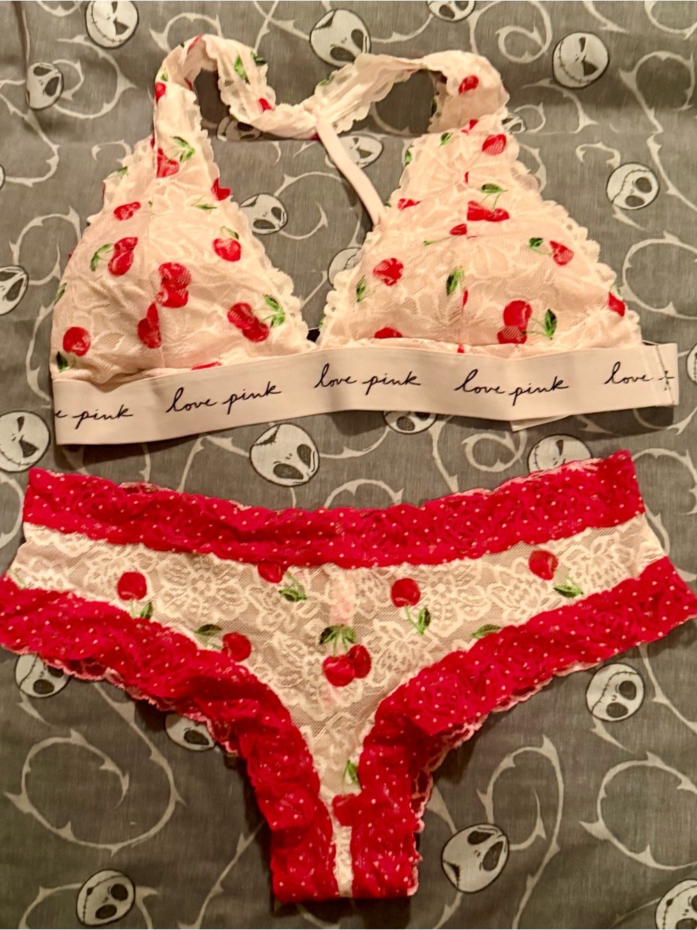 Victoria’s Secret Pink Cherry Bralette and Cheeckster Panty Set.